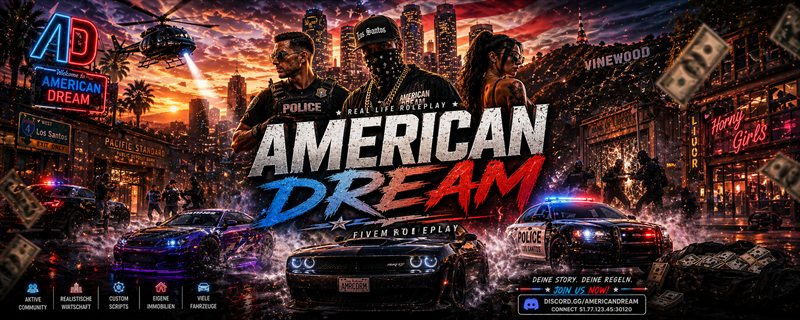 American Dream — Polizisten, Gangster und getunte Fahrzeuge vor der Skyline von Los Santos